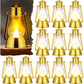 Ferraycle 12 Pcs Mini Camping Lantern Decorative with LED Candle 4 Inch Hanging Lantern Ornaments Vintage Table Centerpiece Lantern Ornament Bulk for Western Cowboy Christmas Party Decoration