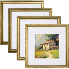 eletecpro 8x10 Picture Frames Set of 4, Vintage Photo Frames with Glass, Gold Frames 8x10 Display 5x7 Photo with Mat or 8x10 without Mat for Tabletop or Wall Decor, Gold