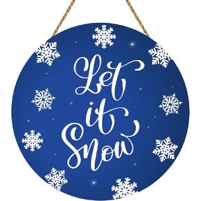 Winter Wreaths for Front Door Winter Decor Blue Winter Door Decorations Let It Snow Sign Winter Door Sign Wooden Winter Door Hanger for Front Door Wall Indoor Home Decor