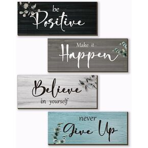 4 Pcs Office Decor For Women Motivational Wall Decor Rustic Inspirational Office Wall Decor With Positive Sayings Wooden Hangings for Home Office Bathroom Bedroom Kitchen(Fresh 10x4")