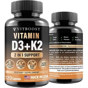 Vitamin D3 K2 Complex - Easy to Swallow - Vitamin D (D3) 5000 IU (125 mcg) & K2(MK-7) 90 mcg | Non-GMO | Gluten-Free | USA Made | 120 Capsules