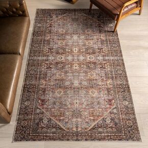 nuLOOM 4' x 6' SmartPlus Area Rug with SplashGuard, Spill Proof Stain Resistant Vintage Traditional Mat Living Room Dining Room Office, Kennedi Mustard