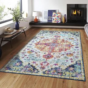 METSAVAIM 5x7 Area Rug - Bohemian Area Rug for Bedroom | Non Slip and Ultra Soft Machine Washable Rug for Indoor & Outdoor Use | Boho Rug for Living Room, Dining Room and Home Décor - Blue and Multi
