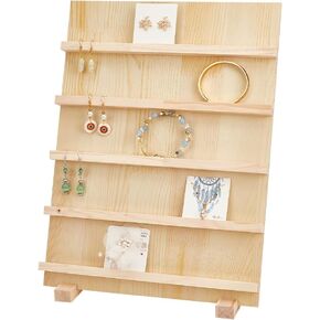 PH PandaHall 5-Tier Wood Earring Card Holder, Rustic Earring Display Stand Retail Jewelry Display Rack Portable Showcase With Slots For Selling Earring Craft Showing Exhibition Jewelry Storage