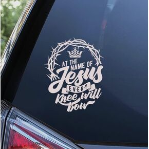 at The Name of Jesus Christian Religion Decal Sticker - Die Cut Vinyl Decal for Windows, Cars, Trucks, Tool Boxes, laptops (White)