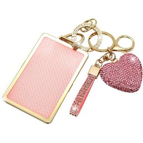 Compatible with Tesla Card Key Holder with Diamond Keychain, Compatible with Tesla Model 3 and Model Y Key Protective Cover Keycard Case for Women (Silver-Heart)