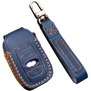 Leather Cover Key Fob Case Compatible with Subaru Forester CrossTrek Outback WRX Ascent BRZ Legacy - Remote Key 4 Buttons