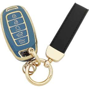 360 Degree Soft TPU Protector Key Fob Cover Case fit for 2020 2021 2022 Hyundai Palisade Elentra Key Fob 5 Buttons (Blue)