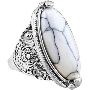 Wenbin New Retro Men's Women's 925 Sterling Silver Turquoise Gemstone Wedding Jewelry Turquoise Oval Cocktail Ring Size6-10 (US Code 8)