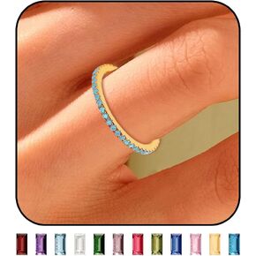 HUASAI Gold Birthstone Rings for Women Non Tarnish 14K Gold Plated Birthstone Rings Dainty Stackable Birthstone Rings Personalized Birthday Jewelry Gifts