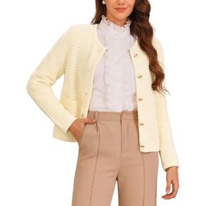 Allegra K Cardigan Sweaters for Women's Waffle Knit Open Front Button Up Christmas Sweater Jackets Outerwear