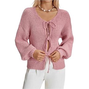 Milumia Women Y2k Tie Front Oversized Knitted Cardigan Open Front Knitwear Sweater Cardigans