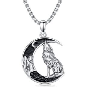 Gothic Jewelry for Men Women 925 Sterling Silver Black Crescent Moon Pendant with Mountain Necklace Goth Jewelry Gifts