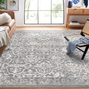Large Living Room Area Rug 7'10" x 10'2" Moroccan Distressed Floor Carpet for Bedroom Oriental Trellis Accent Rug Low Pile Stain Resistant Throw Carpet for Nursery Playroom Home Office Grey