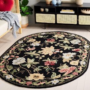 SAFAVIEH Chelsea Collection 8' Round Black HK311A Hand-Hooked French Country Wool Area Rug