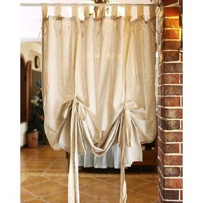 vctops Cotton Linen Tie Up Curtain Country Style Tab Top Light Filtering Adjustable Balloon Curtain Shades for Kitchen Windows Cafe Curtains, 51x75 Inches, Beige