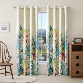 Watercolor Flower Plant Blackout Curtains Modern Floral Printed Window Drapes with Black Liner, Set of 2 Panels, 52x84 Inch