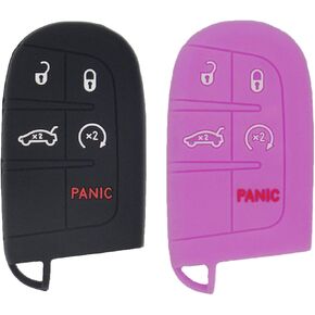 LemSa 2Pcs Soft Silicone Key Fob Cover Case Bag Holder fit for Jeep Grand Cherokee,for Dodge Challenger Charger Dart Durango Journey,for Chrysler 300, Red Pink