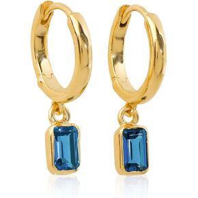 YoTreasure London Blue Topaz 14K Gold Plated Over 925 Silver Hoop Earrings