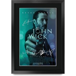 HWC Trading John Wick The Cast Keanu Reeves Ian McShane 16" x 12" Framed Gifts Printed Poster Signed Autograph Picture for Movie Memorabilia Fans - 16 x 12 Inches Framed