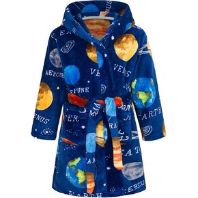 Girls Fleece Robe Soft Hooded Bathrobe Toddler Cute Plush Robes for Kids, 4-12 Years