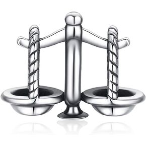 EVESCITY 925 Silver Lawyer Libra October Lady Justice Law Scale Bead for Charms Bracelets Best Jewelry Gifts for Birthdays