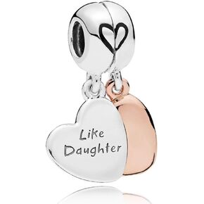 MiniJewelry 2PC Mother Daughter Love Heart Dangle Charm fits Pandora Bracelets Women Birthday Mothers Day Family Anniversary Rose Gold Silver Two-Tone