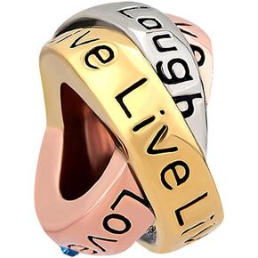 CharmSStory Valentines Day Gifts Trinity Ring Lucky Charms Live Love Laugh Simulated Birthstone Beads for Snake Chain Bracelet