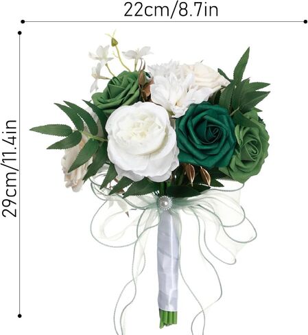 Bridal Bouquets for Bride,Wedding Bouquets Silk Plastic Realistic Romantic Hand Bouquet for Valentine's Day Party Church(Green+White) in Saudi Arabia