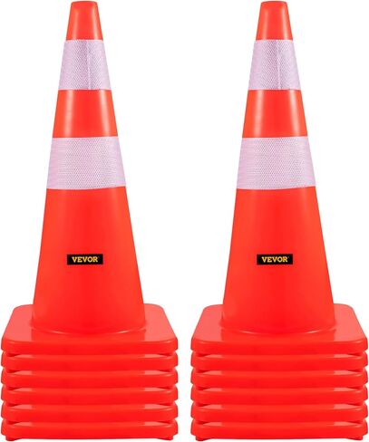 VEVOR Safety Cones, 6 x 36" Traffic Cones, PVC Orange Construction Cones, Reflective Collars Traffic Cones with Weighted Base Used for Traffic Control, Driveway Road Parking and School Improvement in Saudi Arabia