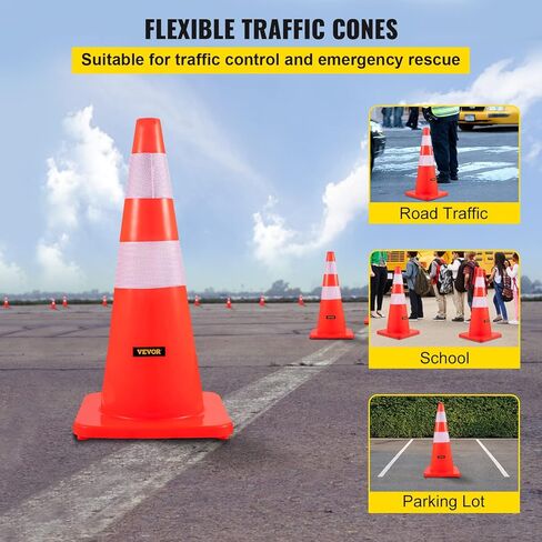 VEVOR Safety Cones, 6 x 36" Traffic Cones, PVC Orange Construction Cones, Reflective Collars Traffic Cones with Weighted Base Used for Traffic Control, Driveway Road Parking and School Improvement in Saudi Arabia