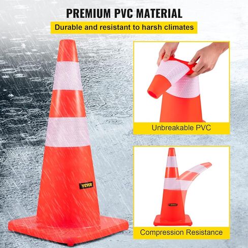 VEVOR Safety Cones, 6 x 36" Traffic Cones, PVC Orange Construction Cones, Reflective Collars Traffic Cones with Weighted Base Used for Traffic Control, Driveway Road Parking and School Improvement in Saudi Arabia