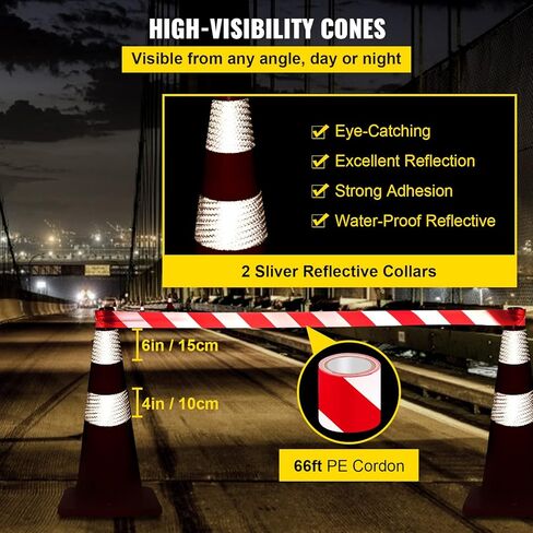 VEVOR Safety Cones, 6 x 36" Traffic Cones, PVC Orange Construction Cones, Reflective Collars Traffic Cones with Weighted Base Used for Traffic Control, Driveway Road Parking and School Improvement in Saudi Arabia