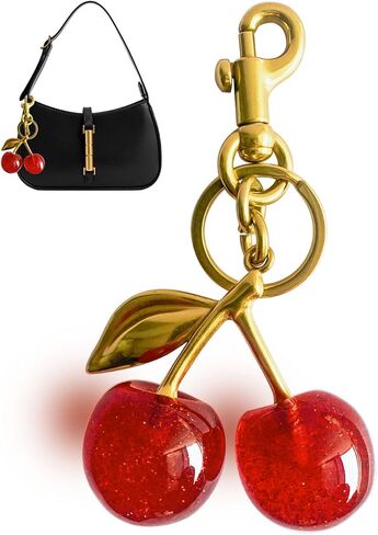 Cherry Bag Charm, Cherry Keychain with Metal Accessory&Sparkling Resin for Purse, Key and Car Remote, Bag Accessories Charms in Saudi Arabia