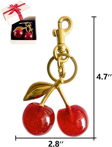 Cherry Bag Charm, Cherry Keychain with Metal Accessory&Sparkling Resin for Purse, Key and Car Remote, Bag Accessories Charms in Saudi Arabia