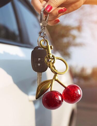 Cherry Bag Charm, Cherry Keychain with Metal Accessory&Sparkling Resin for Purse, Key and Car Remote, Bag Accessories Charms in Saudi Arabia