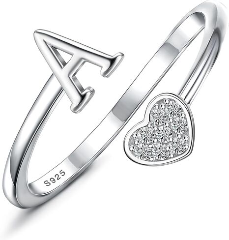 MILACOLATO 925 Sterling Silver Initial Rings for Women Teen Girl 18K Gold Plated Heart Letter Rings Adjustable Capital Letter Ring Stackable Thumb Pinky Rings for Mothers Daughter Birthday Valentine's Day Gifts Jewelry in Saudi Arabia