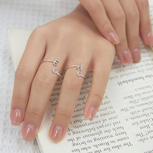 MILACOLATO 925 Sterling Silver Initial Rings for Women Teen Girl 18K Gold Plated Heart Letter Rings Adjustable Capital Letter Ring Stackable Thumb Pinky Rings for Mothers Daughter Birthday Valentine's Day Gifts Jewelry in Saudi Arabia