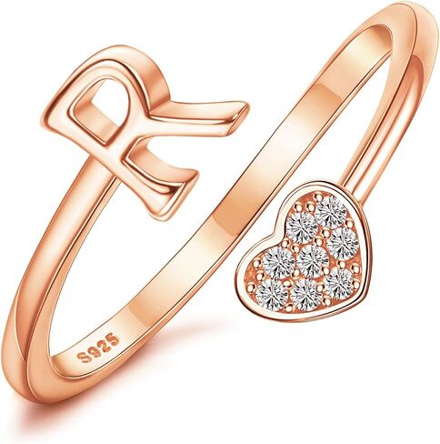 MILACOLATO 925 Sterling Silver Initial Rings for Women Teen Girl 18K Gold Plated Heart Letter Rings Adjustable Capital Letter Ring Stackable Thumb Pinky Rings for Mothers Daughter Birthday Valentine's Day Gifts Jewelry in Saudi Arabia