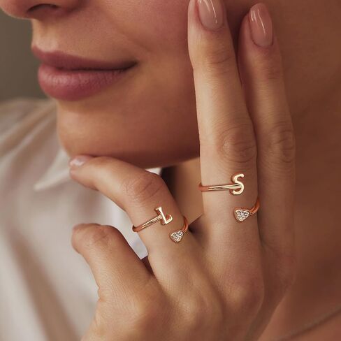 MILACOLATO 925 Sterling Silver Initial Rings for Women Teen Girl 18K Gold Plated Heart Letter Rings Adjustable Capital Letter Ring Stackable Thumb Pinky Rings for Mothers Daughter Birthday Valentine's Day Gifts Jewelry in Saudi Arabia