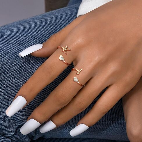 MILACOLATO 925 Sterling Silver Initial Rings for Women Teen Girl 18K Gold Plated Heart Letter Rings Adjustable Capital Letter Ring Stackable Thumb Pinky Rings for Mothers Daughter Birthday Valentine's Day Gifts Jewelry in Saudi Arabia