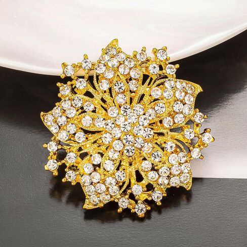 Womens Flower-shape Statement Brooch Pin Crystal Brooch for Women in Kuwait