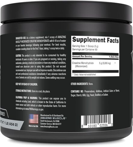 Micronized Creatine Monohydrate | 90 Servings | 5000 mg Per Serving | 1 Lb (453.5 Grams) | Ideal Pre & Post Workout Supplement | Unflavored in Saudi Arabia