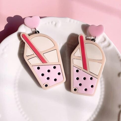 Unique Acrylic Food Cake Drop Dangle Earrings Imitate Ice Cream Resin Sweet Love Heart Donuts Colorful Funny for Women Party Cartoon Exaggerated Statement Jewelry in Kuwait