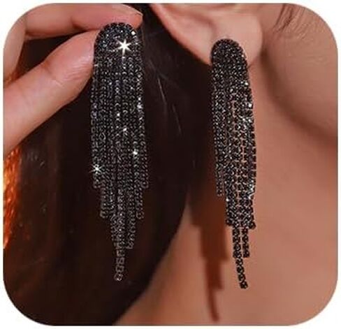 Denifery Rhinestone Crystal Tassel Long Sparkle Dangle Earrings Crystal Chandelier Earrings Wedding Party Dangling Earrings in Kuwait