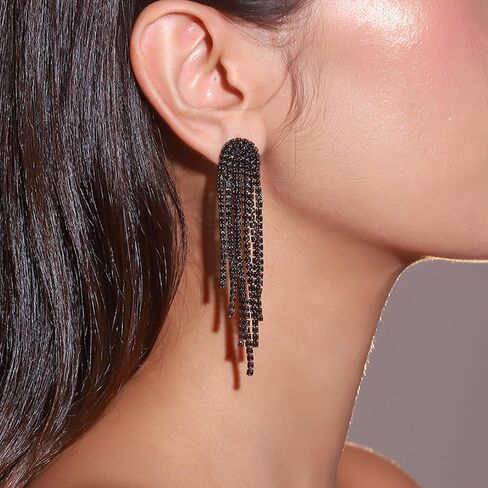 Denifery Rhinestone Crystal Tassel Long Sparkle Dangle Earrings Crystal Chandelier Earrings Wedding Party Dangling Earrings in Kuwait