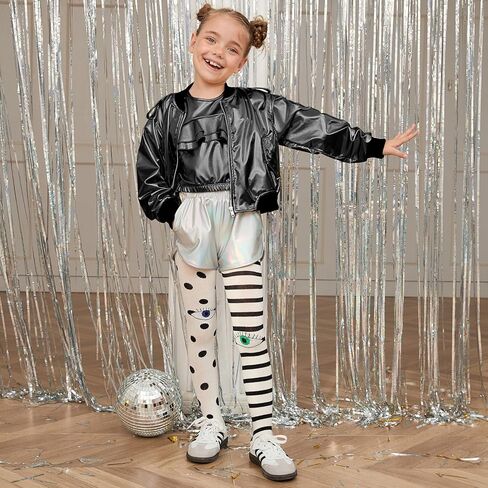 Perfashion Girls Metallic Tank Tops Shiny Ruffle Layered Crop Tops Dance Shirts with Alien Glasses 4-15 Years in Kuwait