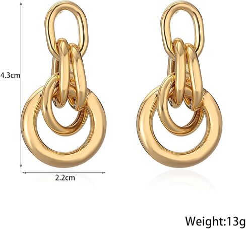 14K Gold Geometry Statement Drop Dangle Earrings for Women, Chunky Personality Link Knot Earrings,Trendy Party Anniversary Jewelry Gifts in Saudi Arabia