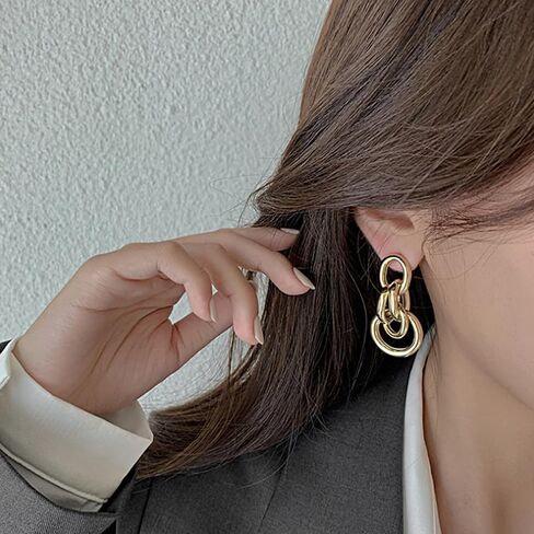 14K Gold Geometry Statement Drop Dangle Earrings for Women, Chunky Personality Link Knot Earrings,Trendy Party Anniversary Jewelry Gifts in Saudi Arabia