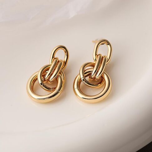14K Gold Geometry Statement Drop Dangle Earrings for Women, Chunky Personality Link Knot Earrings,Trendy Party Anniversary Jewelry Gifts in Saudi Arabia